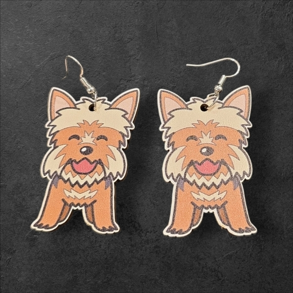 Wooden Dog Dangle Earrings - Picture 2 of 2